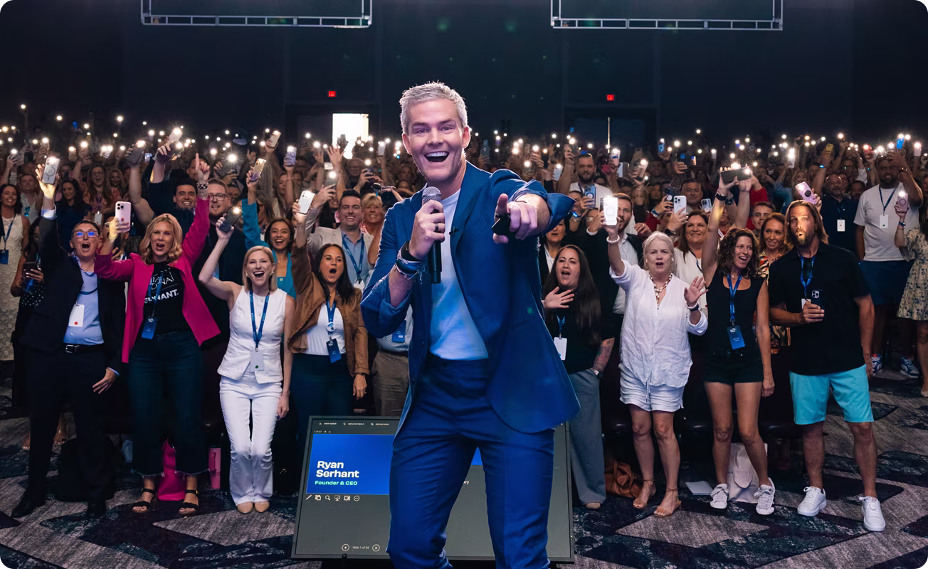 Ryan Serhant on stage with the crowd at Sell It ’25